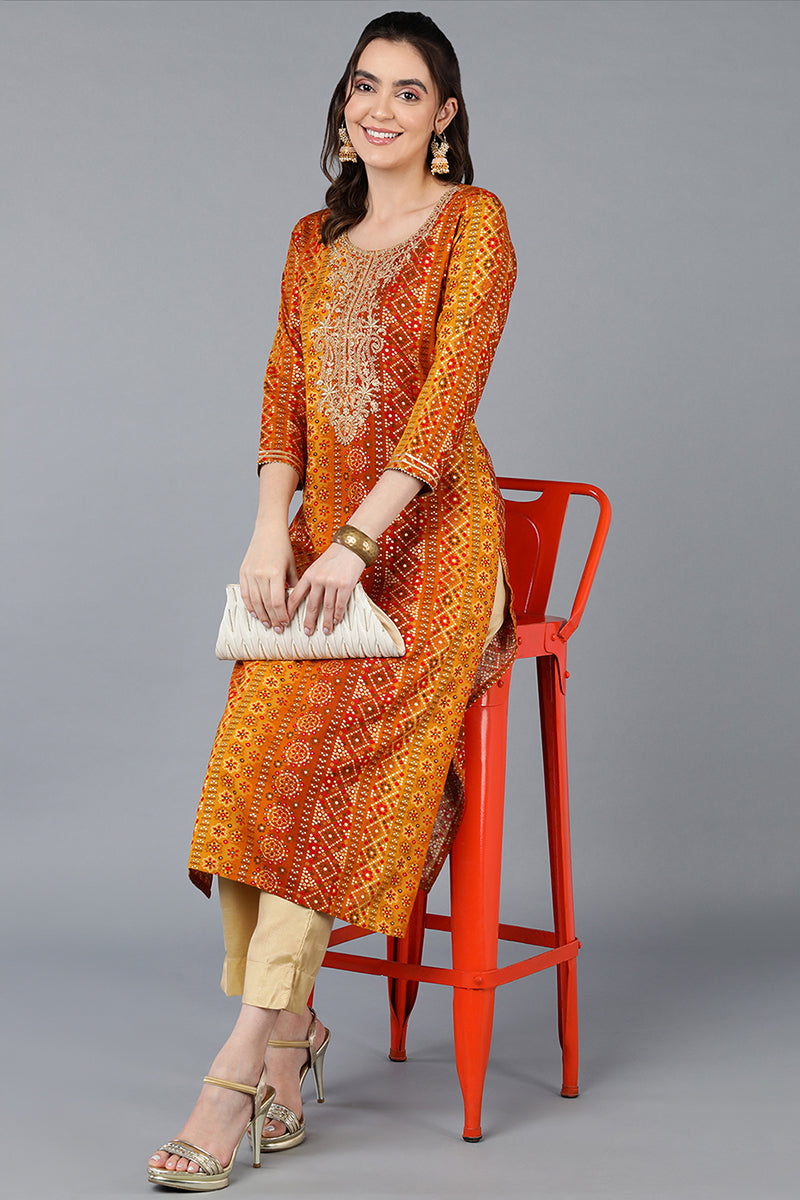 Viscose Rayon Yellow Bandhani Printed Straight Kurta VCK9275