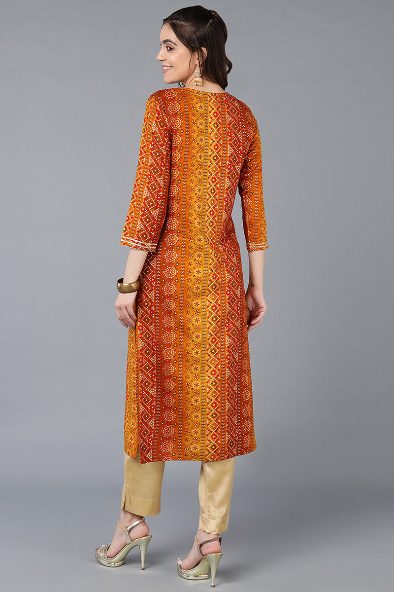 Viscose Rayon Yellow Bandhani Printed Straight Kurta VCK9275