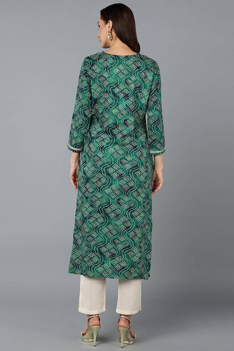 Cotton Blend Green Bandhani Print Straight Kurta VCK9276