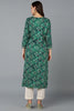 Cotton Blend Green Bandhani Print Straight Kurta VCK9276