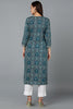 Cotton Blend Teal Blue Printed Straight Kurta VCK9278