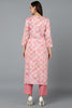 Cotton Blend Pink Printed Straight Kurta VCK9279