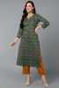 Cotton Blend Green Paisley Printed Straight Kurta