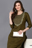 Mehndi Green Silk Blend Embroidered Straight Kurta VCK9285