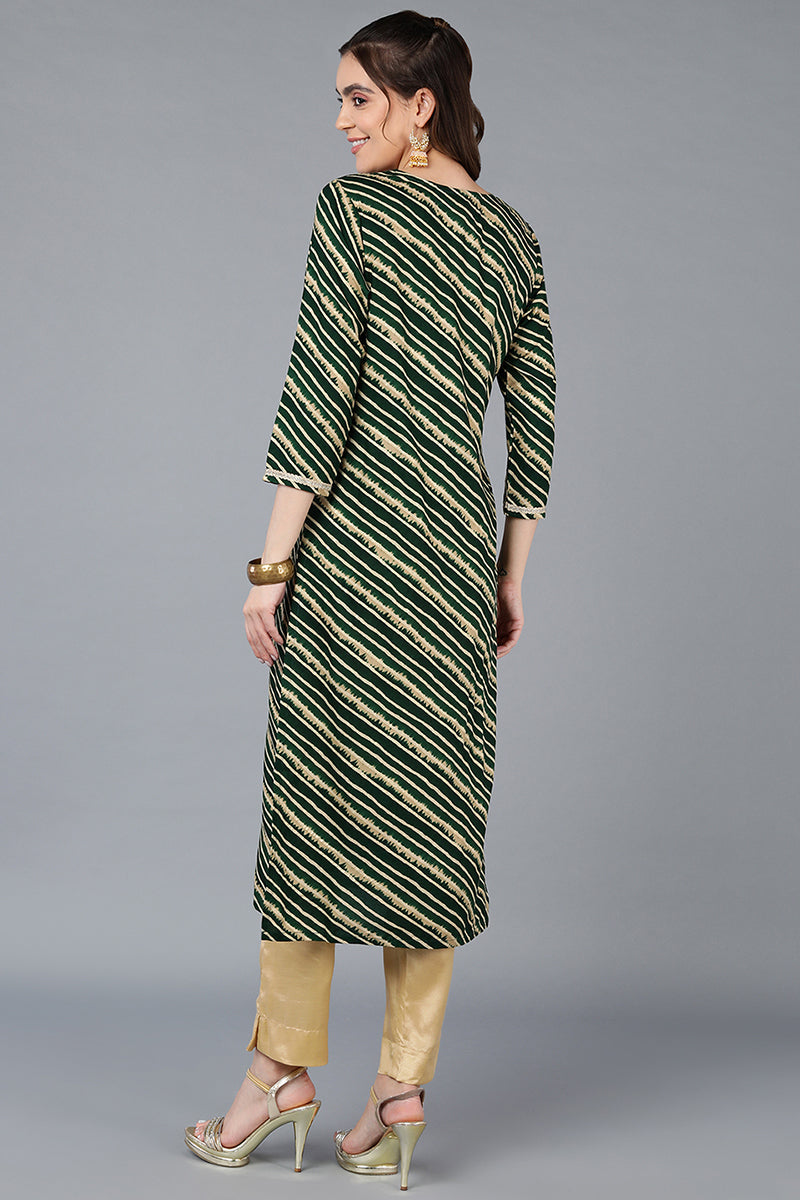 Green Viscose Rayon Leheriya Printed Straight Kurta VCK9287