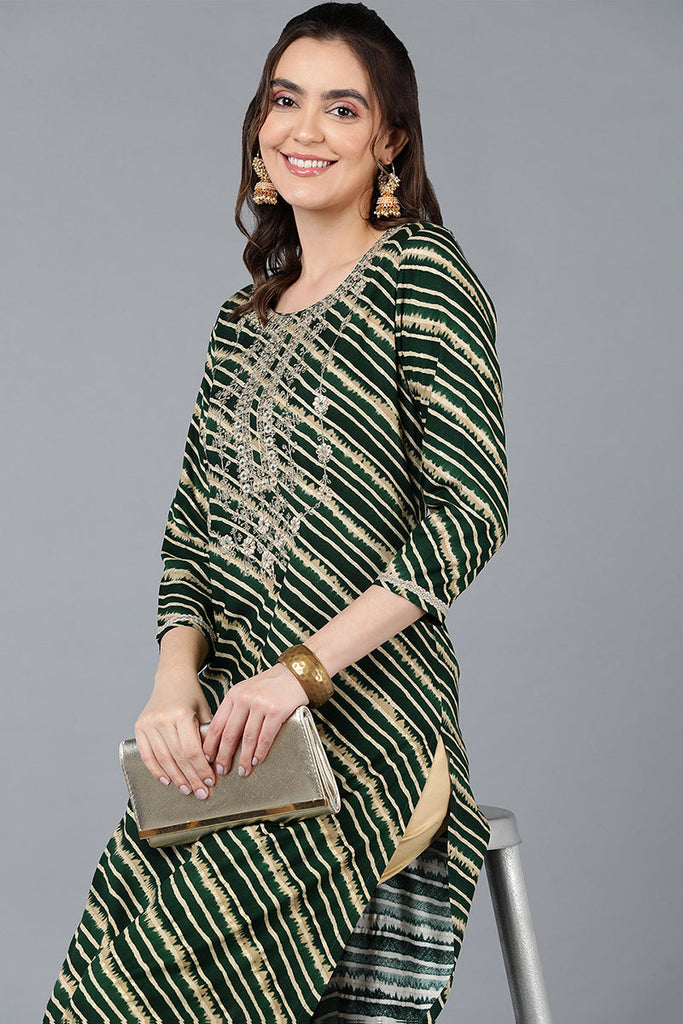 Green Viscose Rayon Leheriya Printed Straight Kurta VCK9287