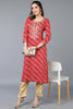 Rani Pink Viscose Rayon Leheriya Printed Straight Kurta VCK9289