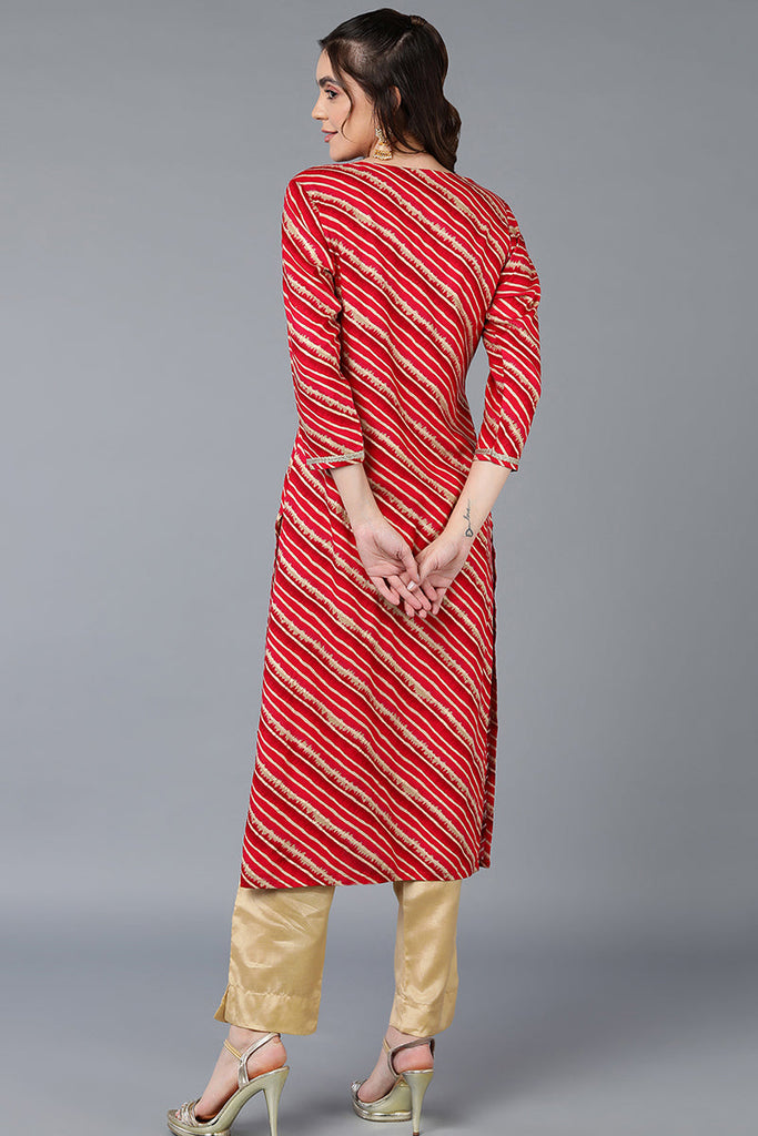 Rani Pink Viscose Rayon Leheriya Printed Straight Kurta VCK9289