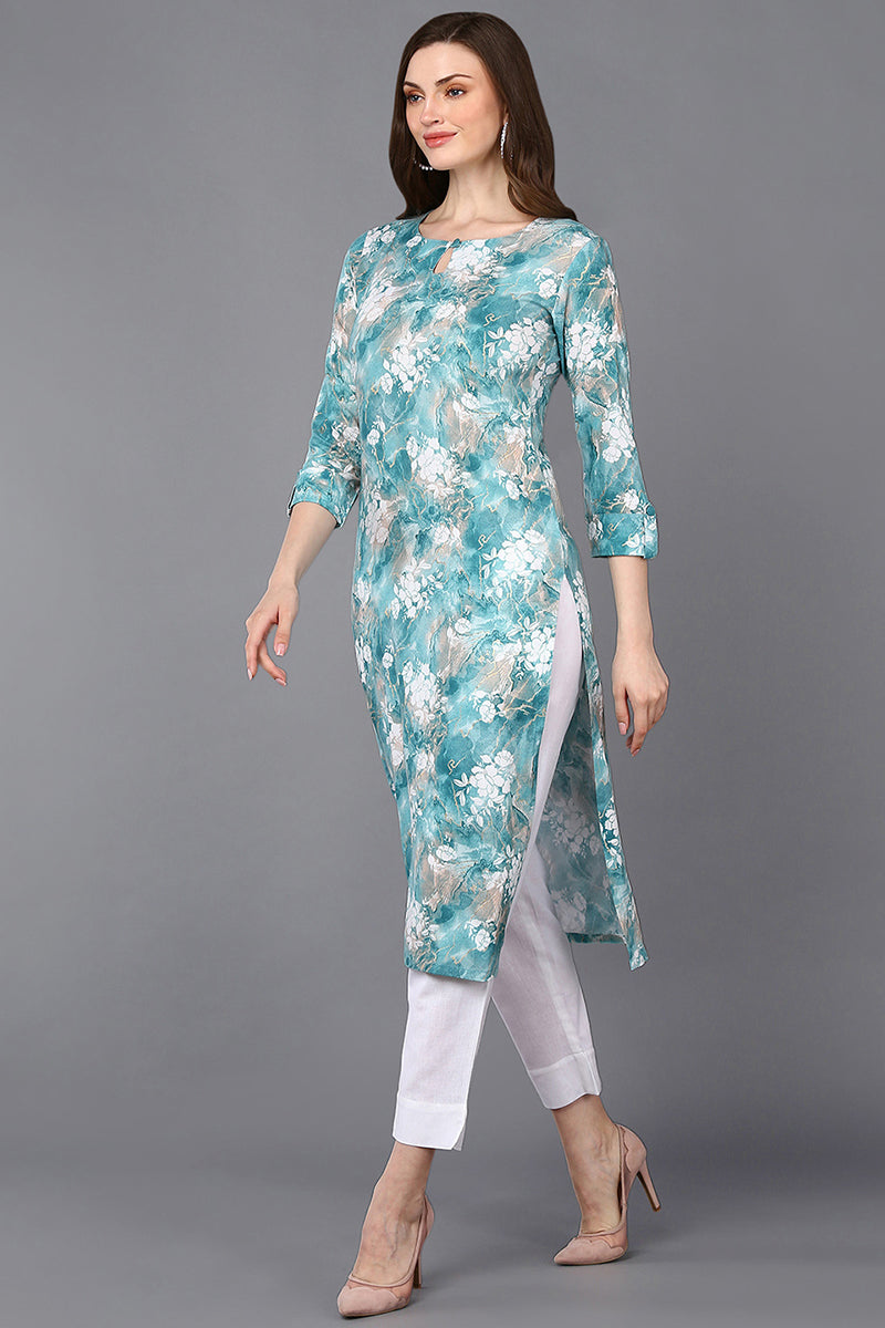 Viscose Rayon Aqua Blue Marble Printed Kurta VCK9290