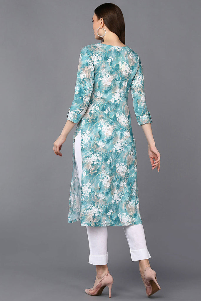 Viscose Rayon Aqua Blue Marble Printed Kurta VCK9290