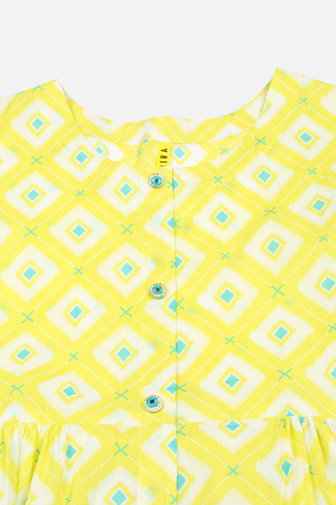 Cotton Yellow Printed Flared Kurta VCK9308