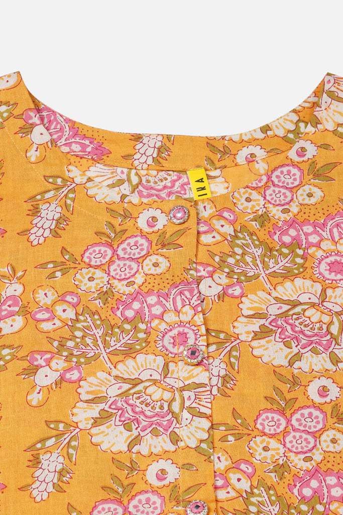 Yellow Cotton Floral A-Line Kurta VCK9310