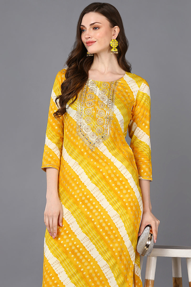 Viscose Rayon Yellow Laheriya Printed Straight Kurta VCK9311