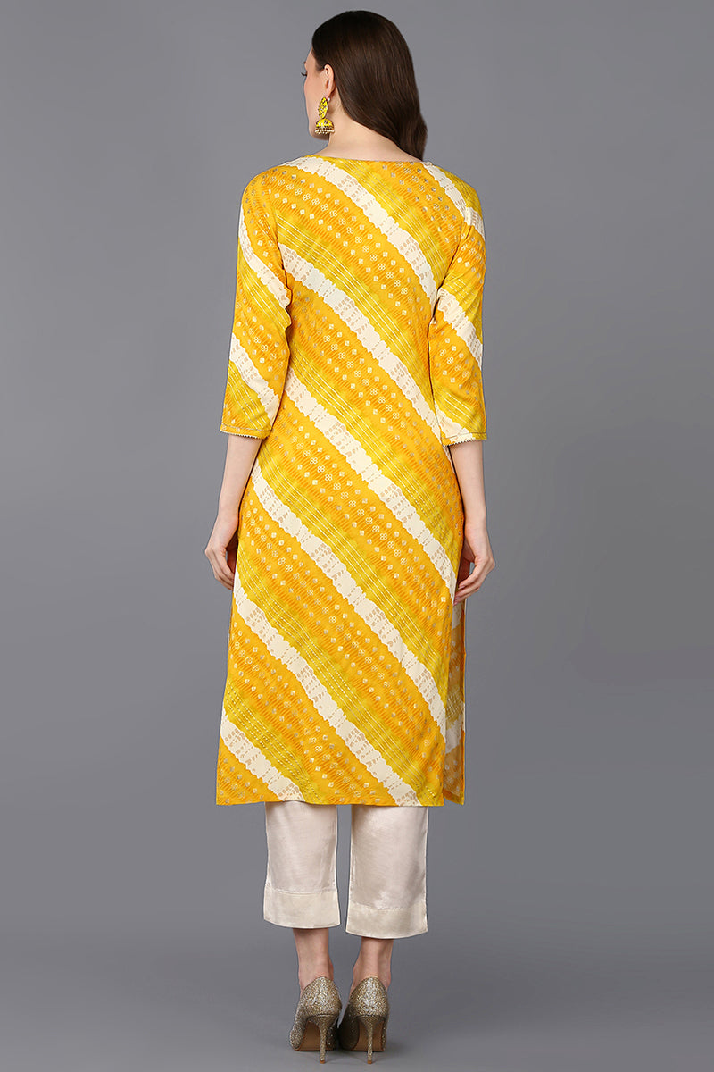 Viscose Rayon Yellow Laheriya Printed Straight Kurta VCK9311