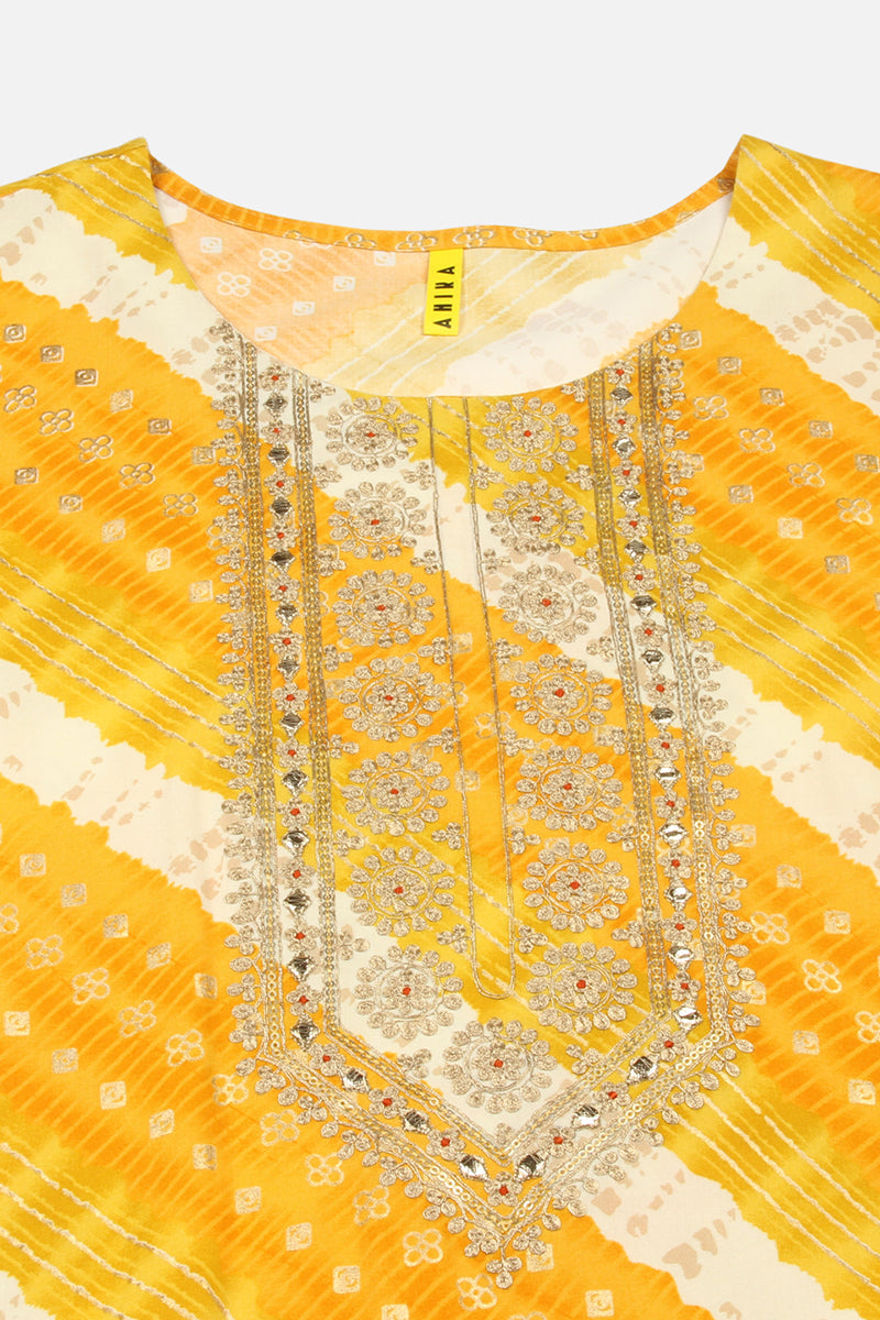 Viscose Rayon Yellow Laheriya Printed Straight Kurta VCK9311