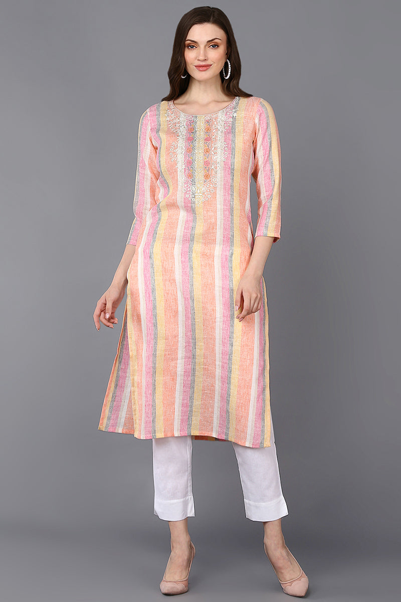 Cotton Multicolored Striped Straight Kurta VCK9319