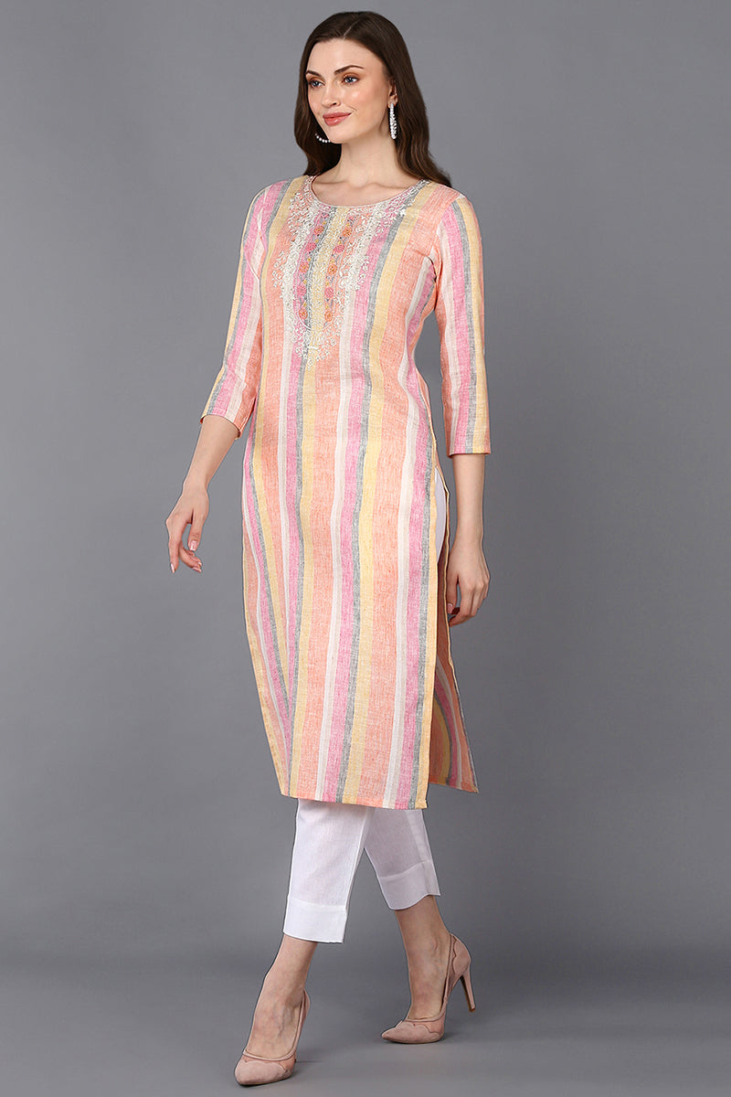 Multi Color Cotton Striped Straight Kurta VCK9319