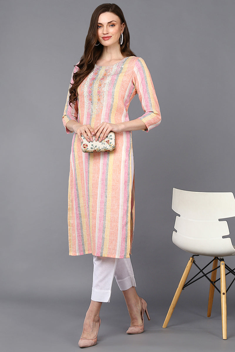 Cotton Multicolored Striped Straight Kurta VCK9319