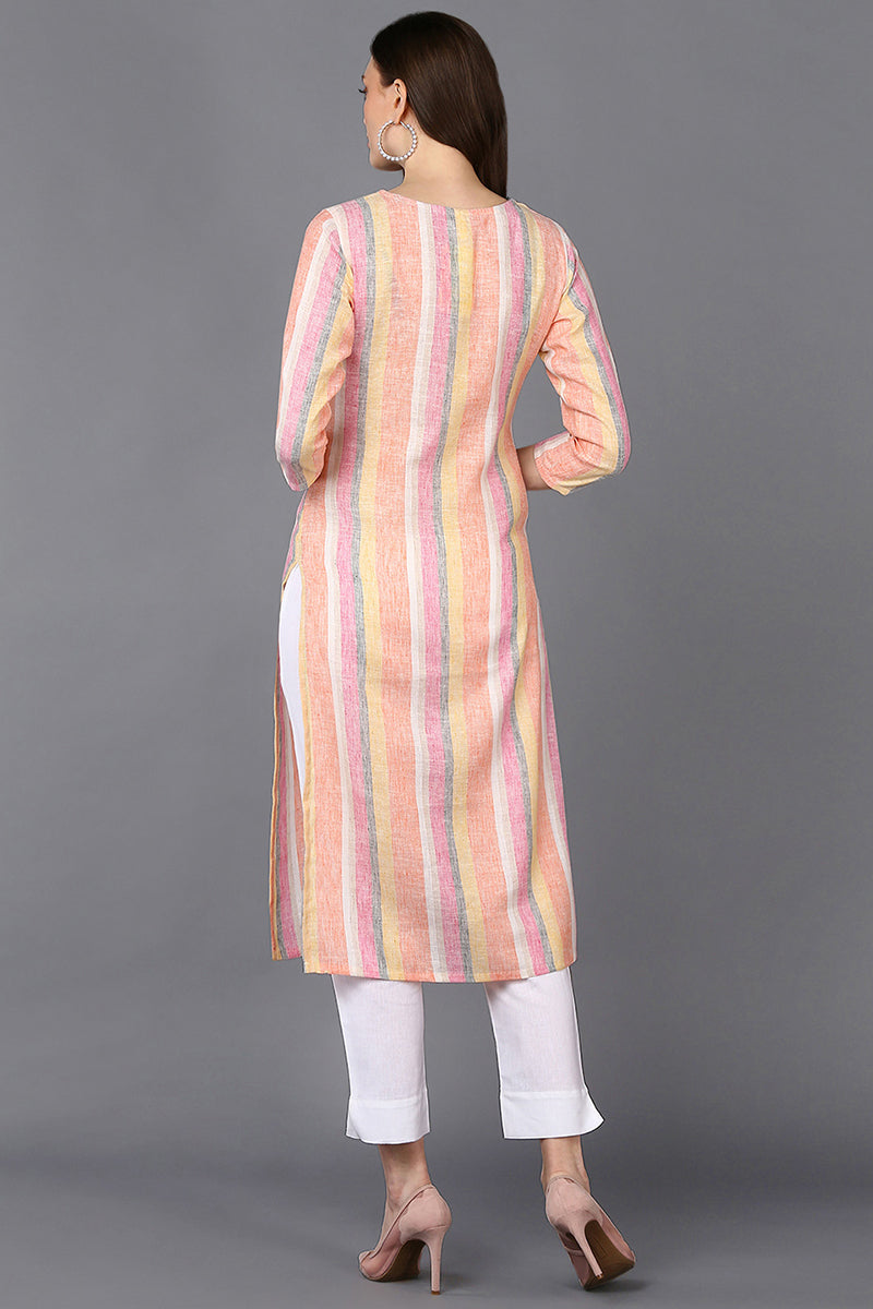 Multi Color Cotton Striped Straight Kurta VCK9319