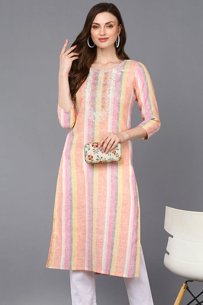 Multi Color Cotton Striped Straight Kurta VCK9319