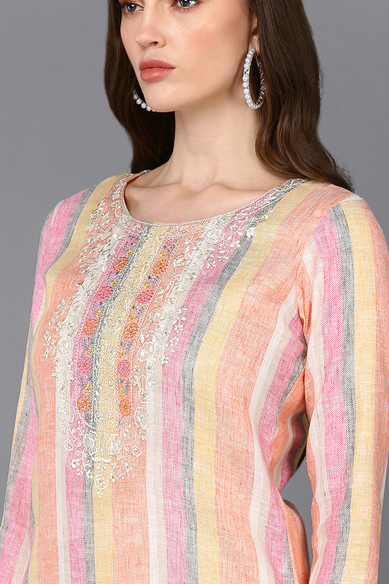 Multi Color Cotton Striped Straight Kurta VCK9319