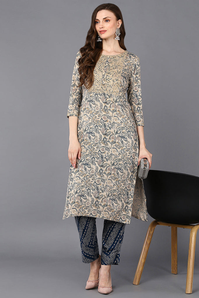 Viscose Rayon Beige Printed Straight Kurta VCK9324