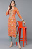 Orange Viscose Rayon Floral Printed Straight Kurta VCK9334