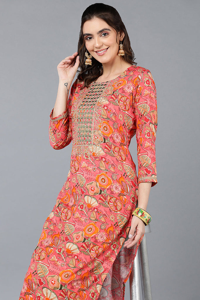 Pink Viscose Rayon Floral Printed Straight Kurta VCK9335