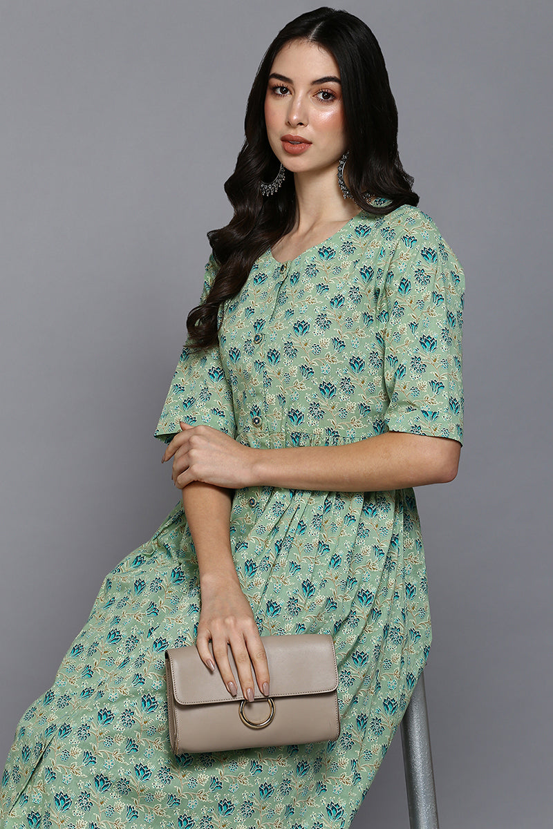 Sea Green Cotton Floral Straight Kurta VCK9338