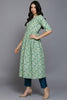 Sea Green Cotton Floral Straight Kurta VCK9338