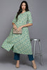 Sea Green Cotton Floral Straight Kurta VCK9338