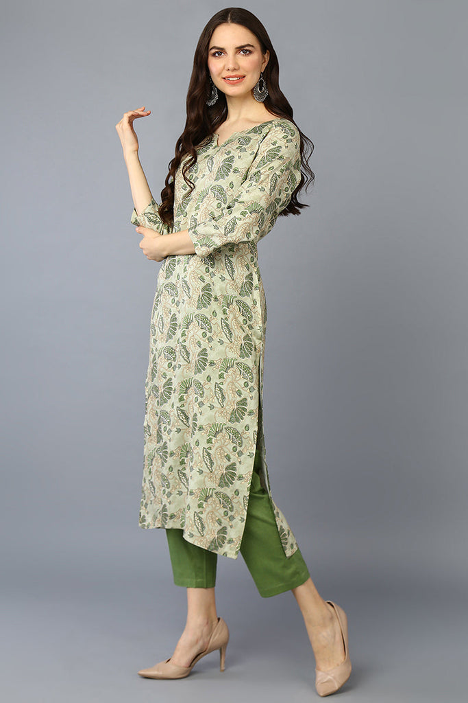 Green Viscos Rayon Floral Staright Kurta VCK9341