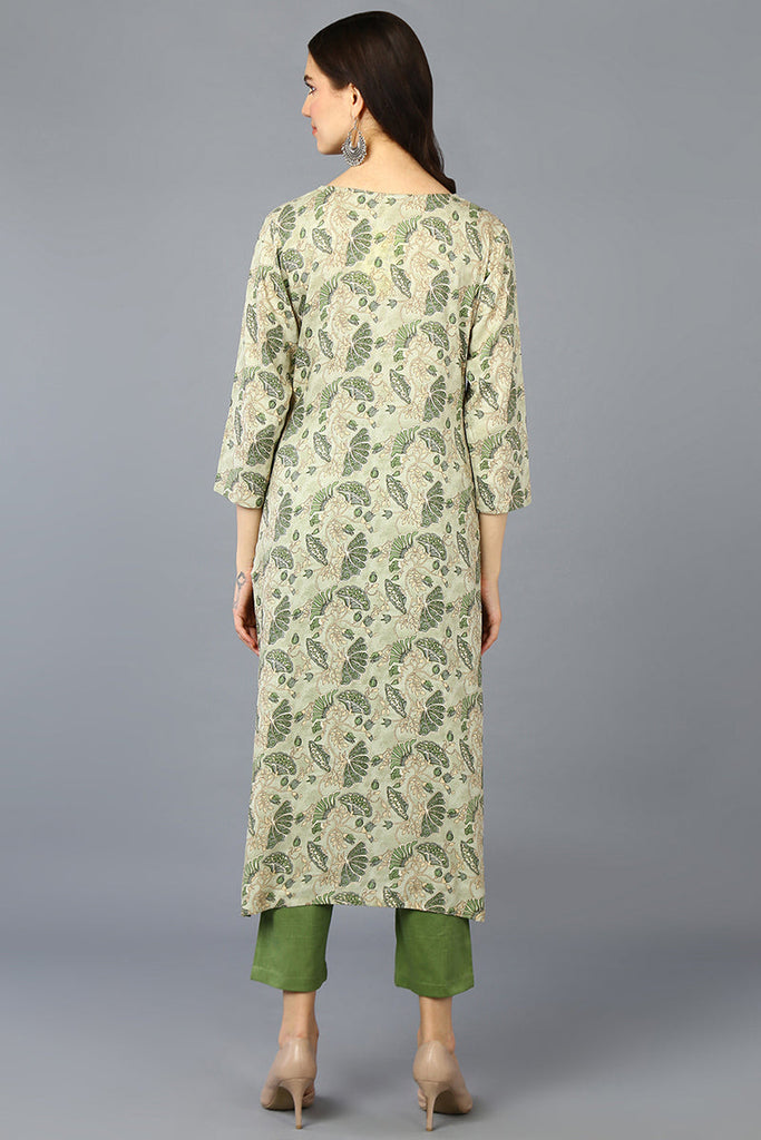 Green Viscos Rayon Floral Staright Kurta VCK9341