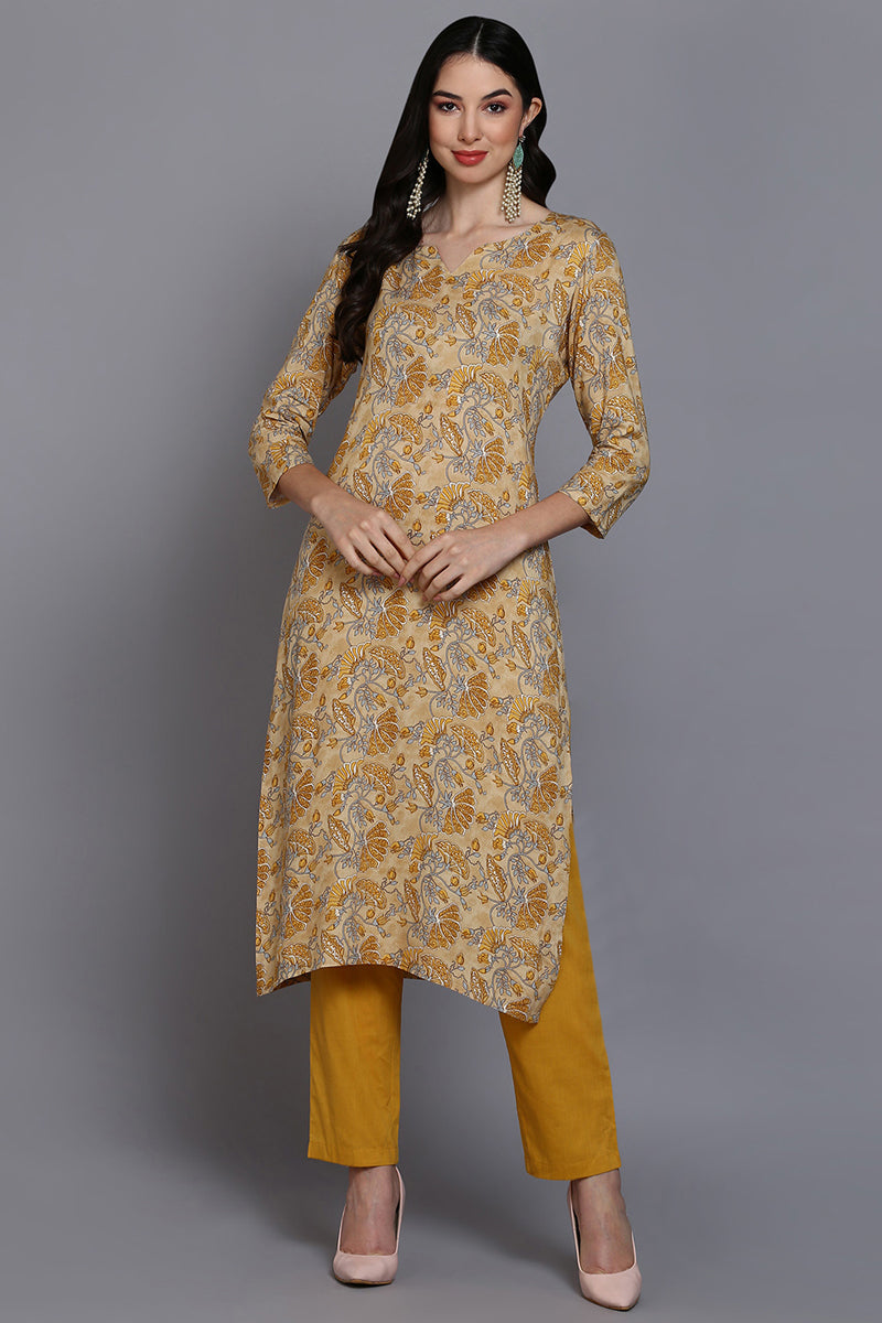 Viscose Rayon Yellow Floral Printed Straight Kurta VCK9342