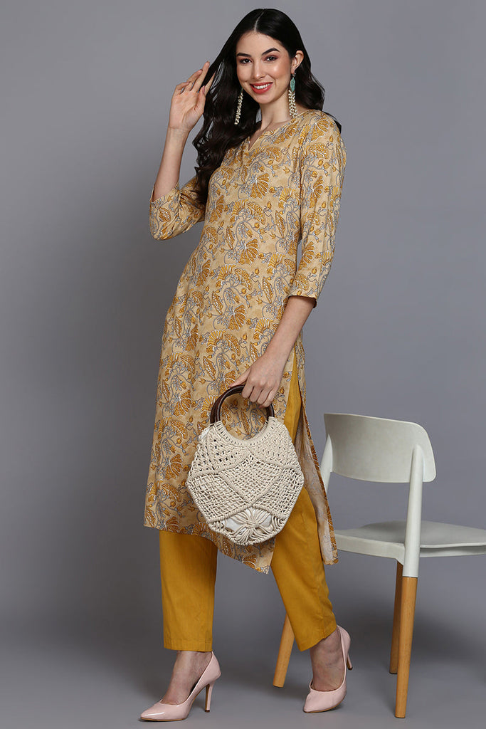 Viscose Rayon Yellow Floral Printed Straight Kurta VCK9342