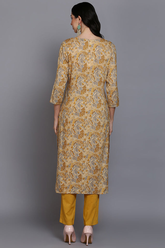 Viscose Rayon Yellow Floral Printed Straight Kurta VCK9342