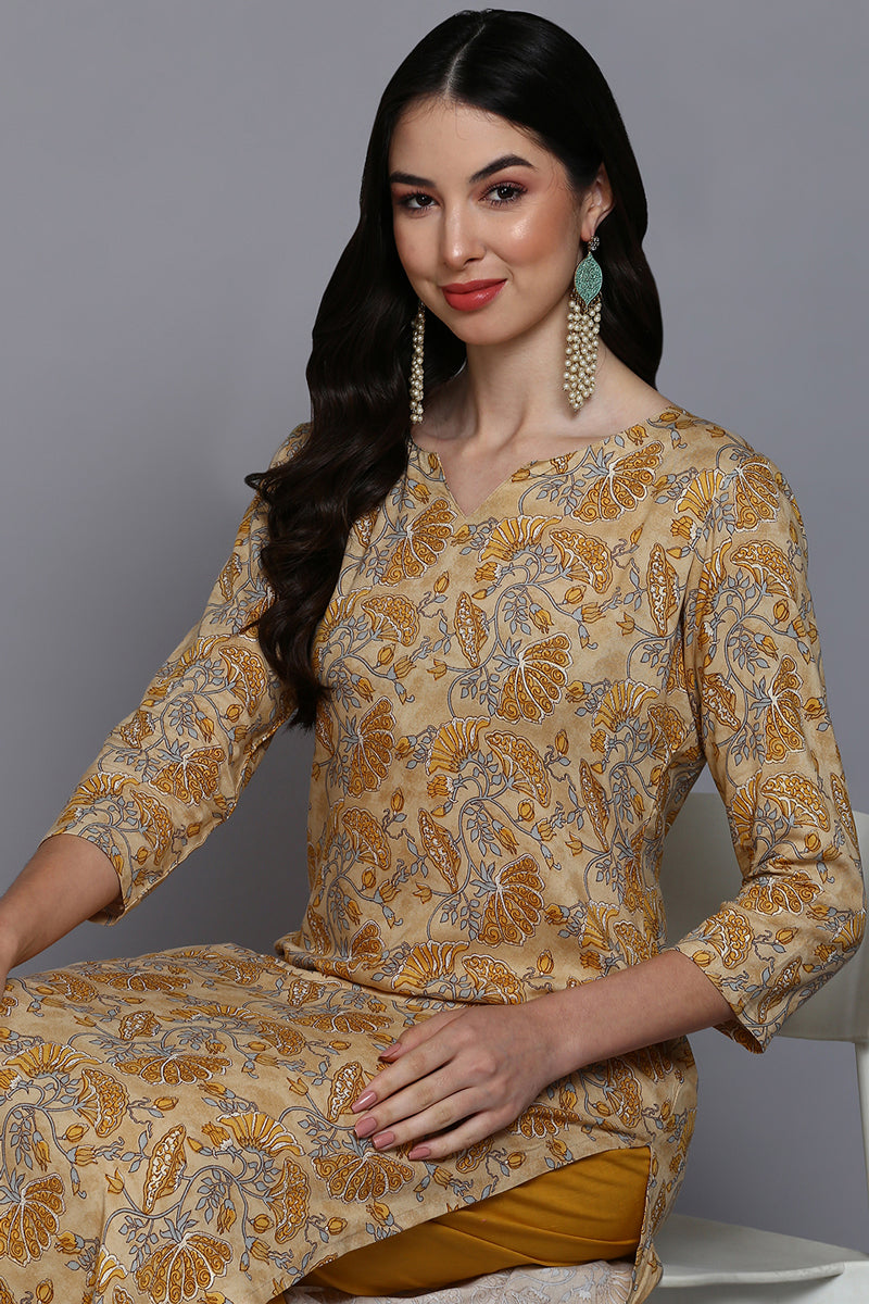 Viscose Rayon Yellow Floral Printed Straight Kurta VCK9342