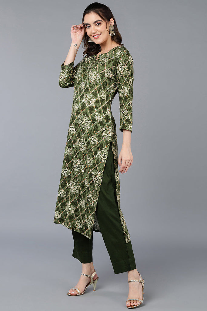 Green Viscose Rayon Printed Straight Kurta VCK9354