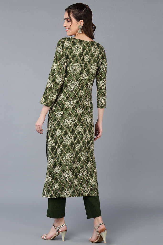 Green Viscose Rayon Printed Straight Kurta VCK9354