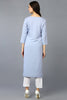 Blue Cotton Blend Embroidered Straight Kurta VCK9358