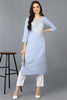 Blue Cotton Blend Embroidered Straight Kurta VCK9358