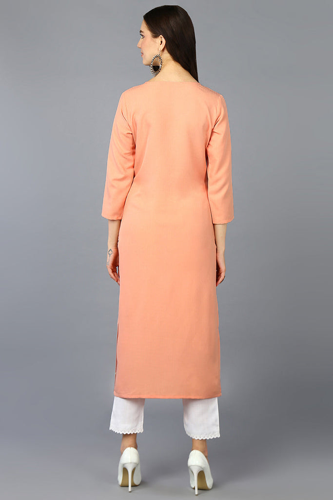 Peach Cotton Blend Embroidered Straight Kurta VCK9359