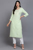 Lime Green Cotton Blend Embroidered Straight Kurta VCK9360