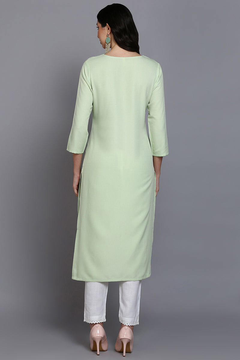 Lime Green Cotton Blend Embroidered Straight Kurta VCK9360