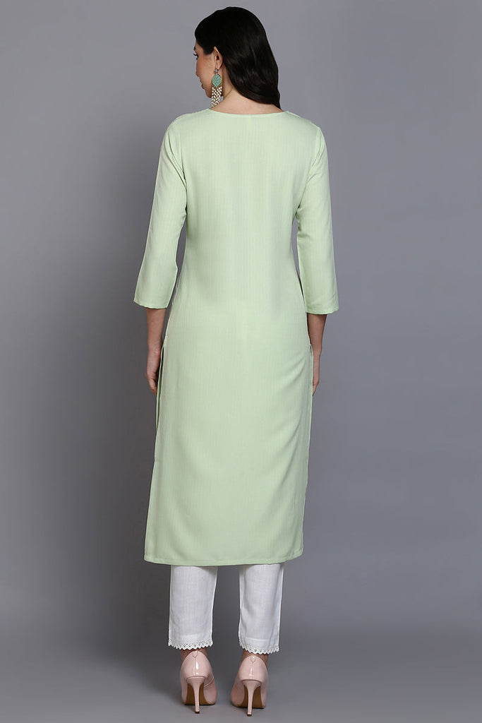 Cotton Blend Lime Green Embroidered Straight Kurta VCK9360