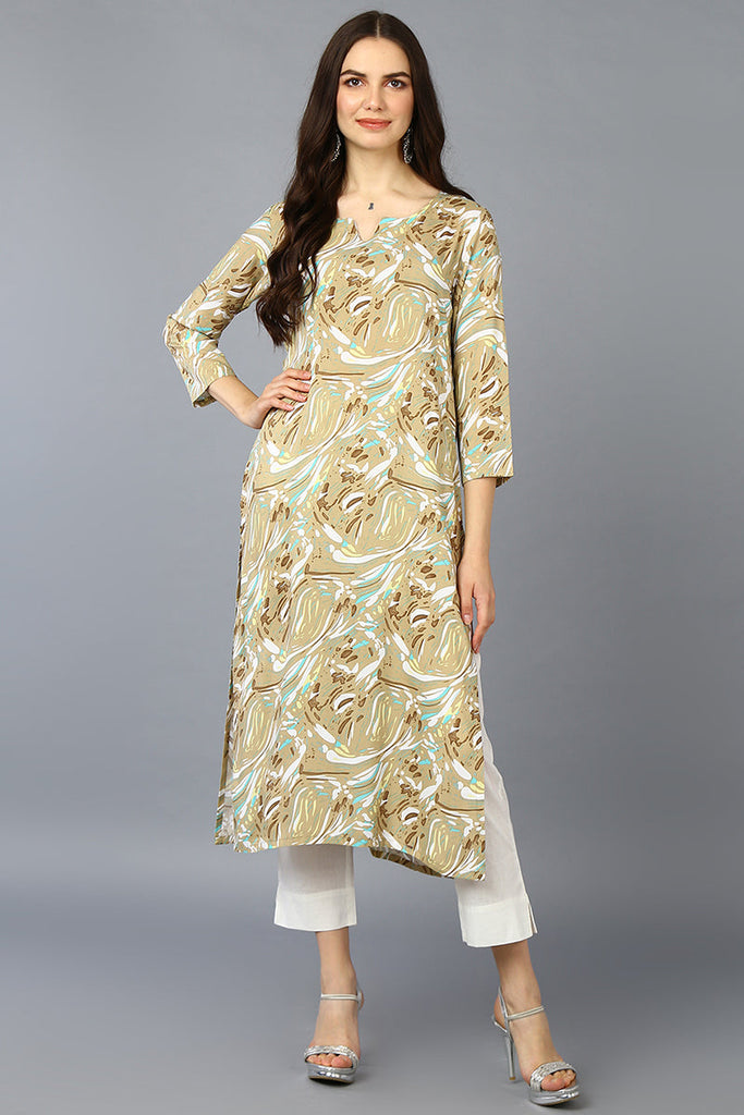 Khaki Cotton Blend Ethnic Motifs Straight Kurta VCK9362