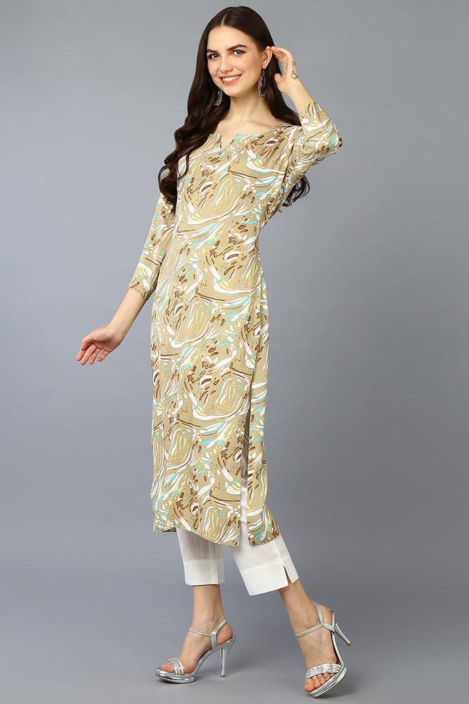 Khaki Cotton Blend Ethnic Motifs Straight Kurta VCK9362