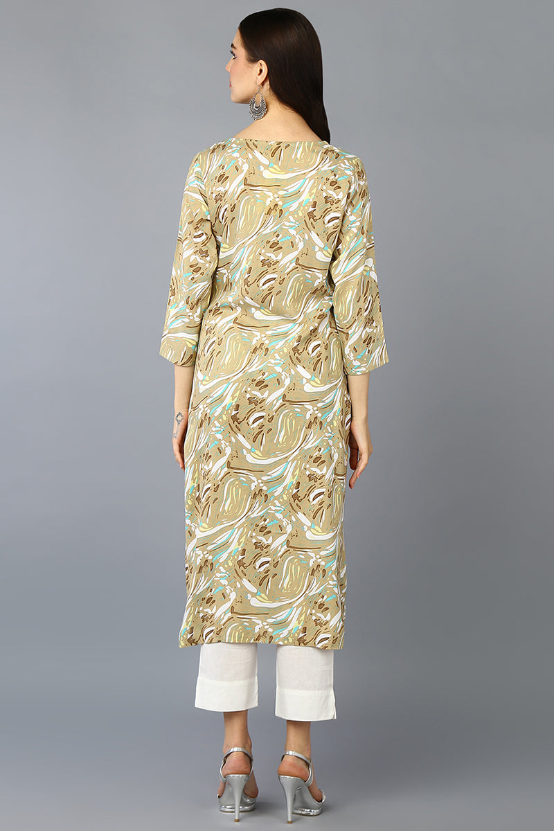 Khaki Cotton Blend Ethnic Motifs Straight Kurta VCK9362