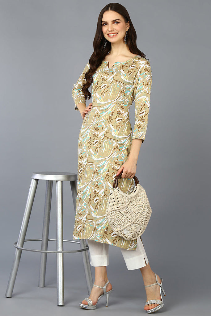 Khaki Cotton Blend Ethnic Motifs Straight Kurta VCK9362