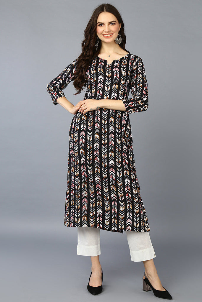 Black Viscose Rayon Ethnic Motifs Straight Kurta VCK9363